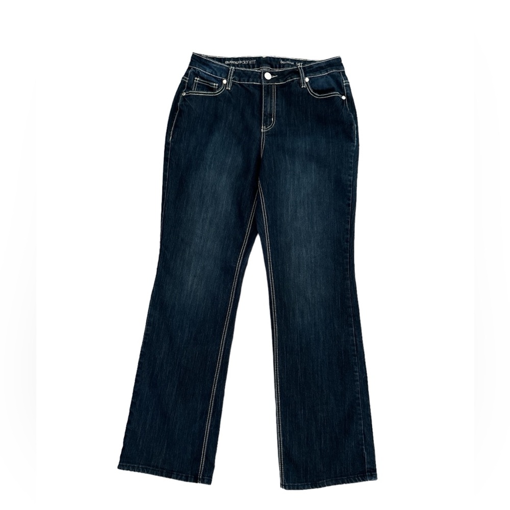 Avenue Denim Dark Wash White Stitching Bootcut Jeans Plus Size 14 Tall